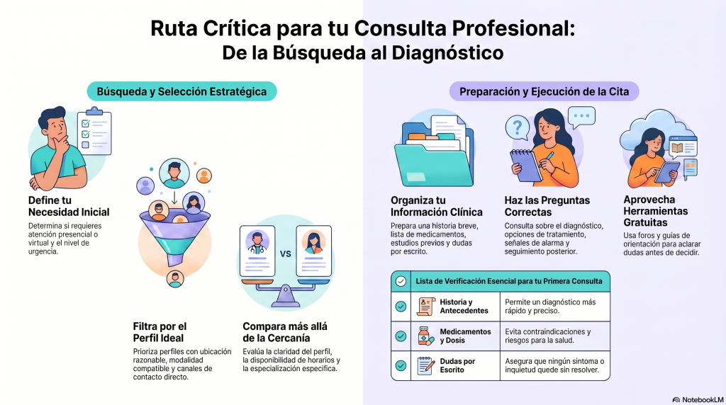 Ruta de orientación: cómo buscar y elegir especialista y prepararte para tu consulta